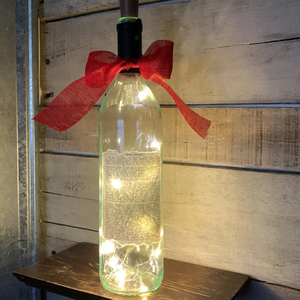 Hand Crafted, upcycled decoupage Wine Bottle lantern on wild grapes
